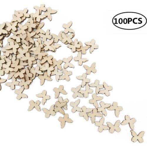 100pcs 20mm Wooden Butterfly Cutouts Craft Embellishment Gift Tag Wood Ornament for DIY
