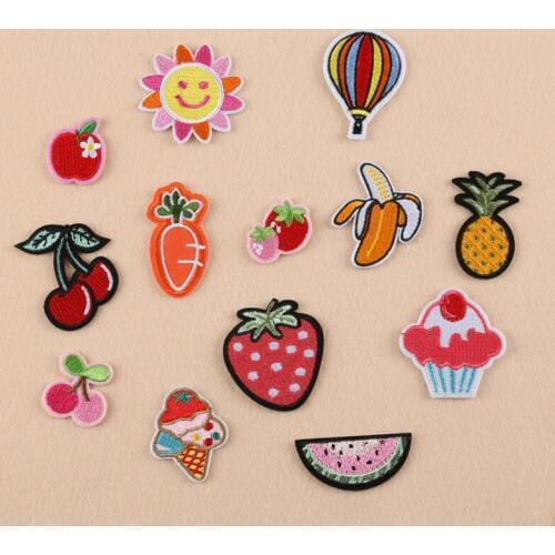 13pcs Embroidered Iron On Patches Fruit Sun Cloth Accessories New Arrival Popular Clothing Cartoon Patches Appliques PTH013