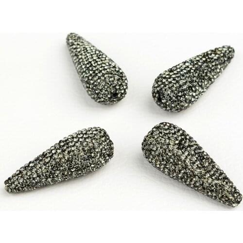 2pcs 14x35mm golden plated Cz micro pave Teardrop loose beads for jewelry making