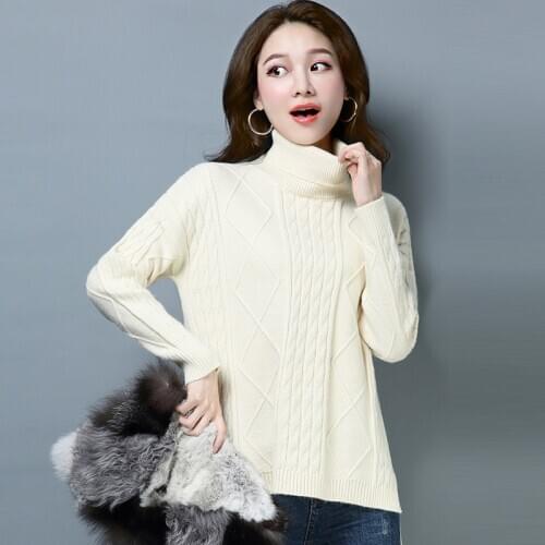 2019 Female Turtleneck Pullovers Winter Sweater Fashion Women Spring Autumn Pullover Long Sleeve Wool Plaid Casual Sweate