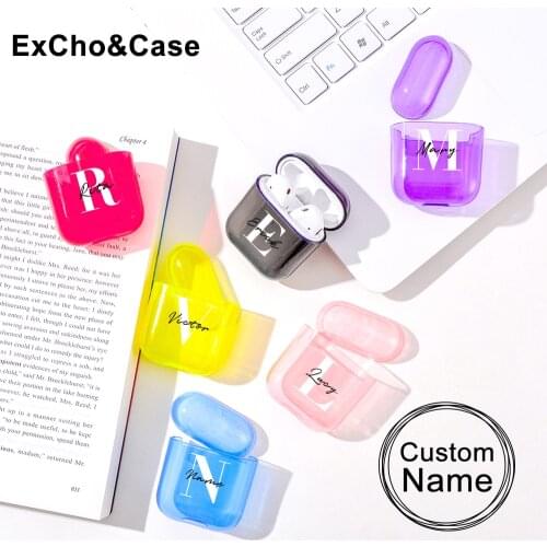 2021 New Style Custom Initials Personalized Name For Airpods Case 1 2 Simple Design Color Transparent Soft Protective Cover