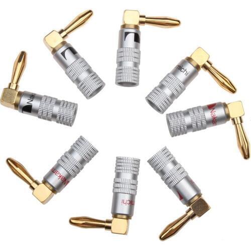 YT 8PCS 4mm 24K Gold Nakamichi Banana Plugs Brass 90 Degree Right Angle For Video Plated Musical Speaker Adapter Audio Connector