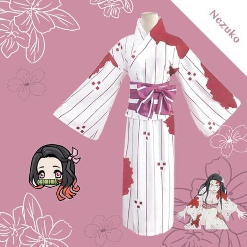 Anime Blade Of Demon Cosplay Costumes Kamado Nezuko Cosplay Costume Halloween Carnival Party Kimetsu No Yaiba Cosplay Kimono