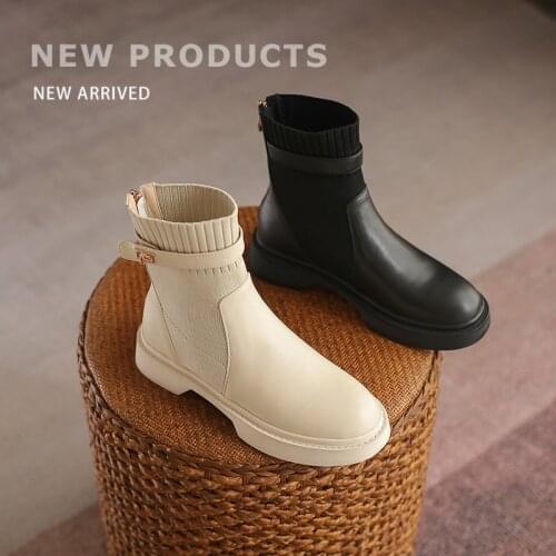 2021 Women Shoes Genuine Leather Round Toe Modern Heels Women Boots Office Lady ZIP ANKLE Boots Thick Heel Square Heel