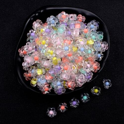 12mm 20-120pcs Flower Shaped Straight Holes Loose Beads Transparent Spaced Acrylic Beads For Diy Jewelry Making Accessories