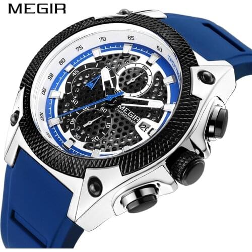 NEW MEGIR Sport Watch Relogio Masculino High Quality Silicone Mens Watches Brand Luxury Luminous Waterproof Male Quartz CLOCK