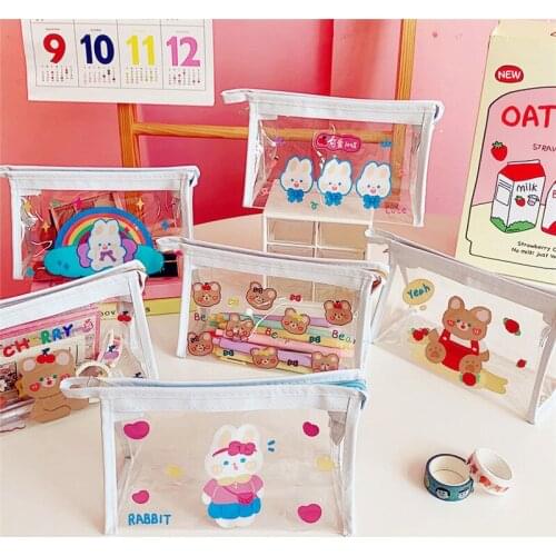 Kawaii Bear PVC Pencil Case Transparent Large Capacity Cosmetic Storage Bag Girl Travel Wash Toiletry Organizer Bear Clear Pouch