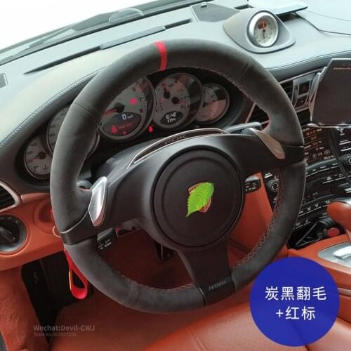 Black Suede Leather For Porsche Taycan 3 Panamera Macan Cayenne 718 911 9YA 971 Steering Wheel CoverCar interior Accessories