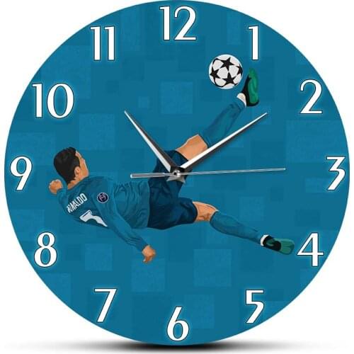 Ronaldo Moment Overhead Kick Artwork Decorative Wall Clock For Boy Room Football Iconic Timepieces Wall Watch Football Fans Gift