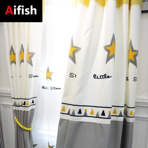 Northern Europe Children Cartoon Stars Stitching Velvet Embroidery Curtains For Living Room Decoration Boys Bedroom Cortinas 3