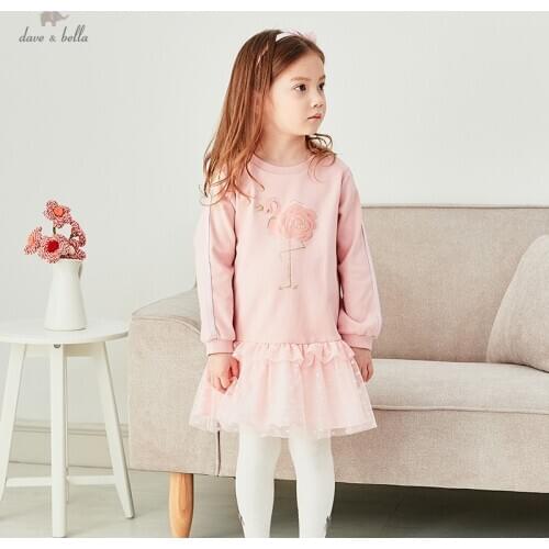 DKH15775 dave bella spring girls 5Y-13Y fashion floral dots mesh dress children sweet dress kids infant lolita clothes