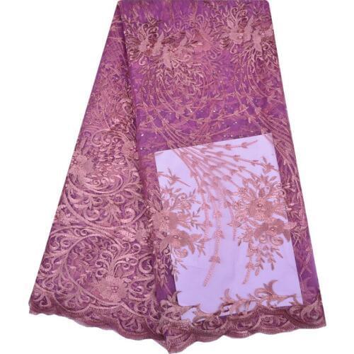 Hot Sale Purple Embroidered African Lace Fabric High Quality With Rhinestone French Net Lace Guipure Lace Fabrics F1163