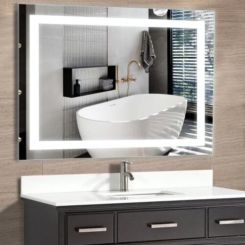 HAUSCHEN M00519 32x40 inch 5500K High Lumen Cold White Lights and Anti Fog and Dimmable Memory Touch Button LED Bathroom Mirror