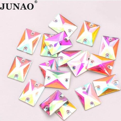 JUNAO 13x18mm Rectangle Crystal AB Sew On Rhinestones Flatback Sewing Strass Applique Resin Crystal Diamond For Dress Decoration