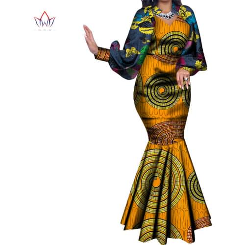 African Dresses for Women Puff Sleeve Vintage Maxi Dress Swing Ankara Fabric Floral Print Party Gowns African Traditional WY8728