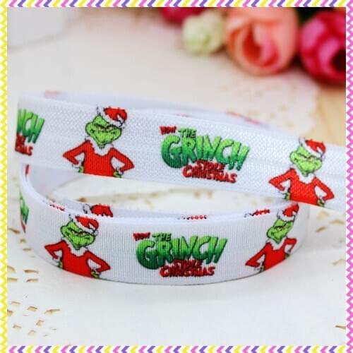 DHK 5/8'' 5yards Fold Over Elastic FOE christmas printed headband hair band diy decoration OEM Wholesale C201