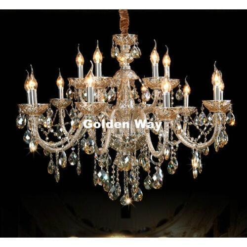 D95cm Champagne Crystal Chandelier Lighting Luxury E14 LED 18L K9 Glass Chandeliers Lamp Suspended Light Lustres De Cristal