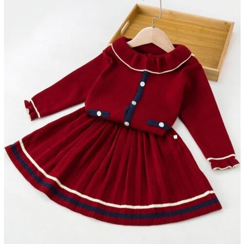 LZH 2021 Children Clothes Long Sleeve Knitted Sweater Pleated Skirt 2Pcs Sets For Kids Clothing Girls Autumn Costume 2-6 Years