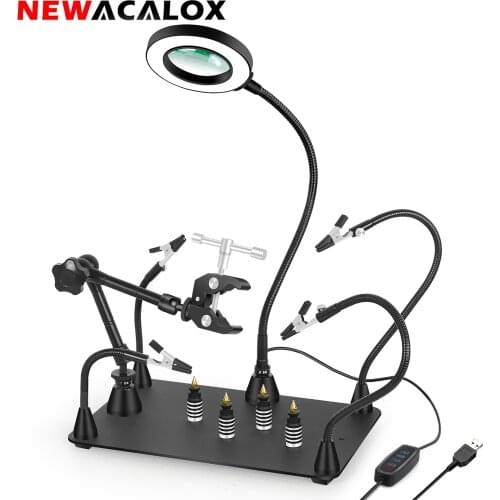 NEWACALOX Soldering Helping Hand Magnetic PCB Holder Circuit Board Fixture Stand Soldering Iron Holder Flexible Arm Welding Tool