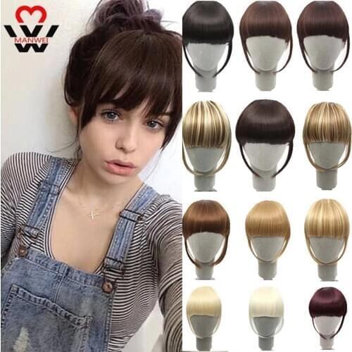 MANWEI Black Brown Blonde Fake Fringe Clip In Bangs Hair Extensions With High Temperature Synthetic Fiber