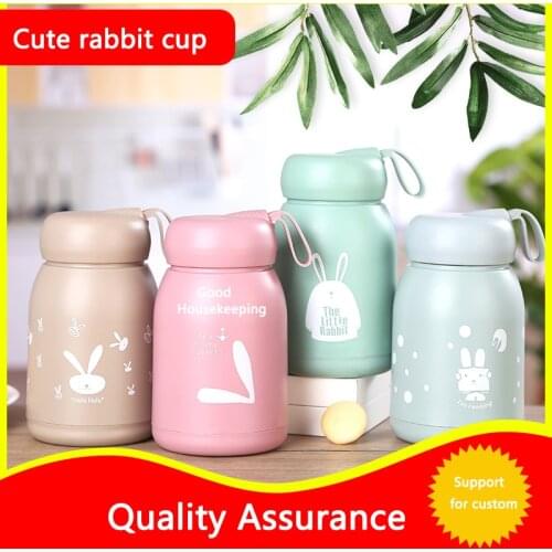 Rabbit Kawaii Cute Water Bottle Korean Korean Student Girl Cup Super Cute Glass Water Bottle with Rope Fresh Simple Glass Bottle