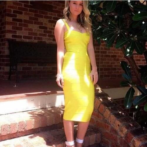 Fashion Hot Women Sexy Spaghetti Strap Rayon HL Elastic Celebrity Bandage Bodycon Midi Club Party Dresses Vestidos Wholesale