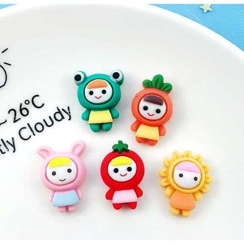6pcs Little Girl Charms Flat Back Glue Set Cartoon Rabbit Frogs Tomato Headgear Charm Jewelry Decoration Croc Jewelry Findings