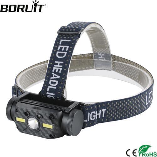 BORUiT B34 XM-L2+2*COB LED Sensor Headlamp 21700 18650 Headlight USB Rechargeable Head Torch Camping Hunting