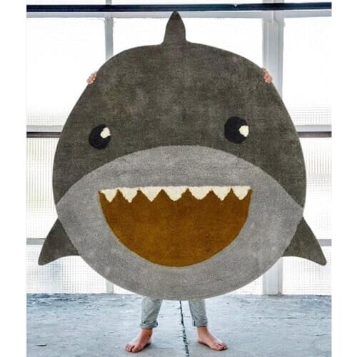 Nordic Kids Room Floor Mat Carpet Round Rug Bedside Children Play Mat Shark Print Playmat Baby Crawling Mat Bedroom Decoration