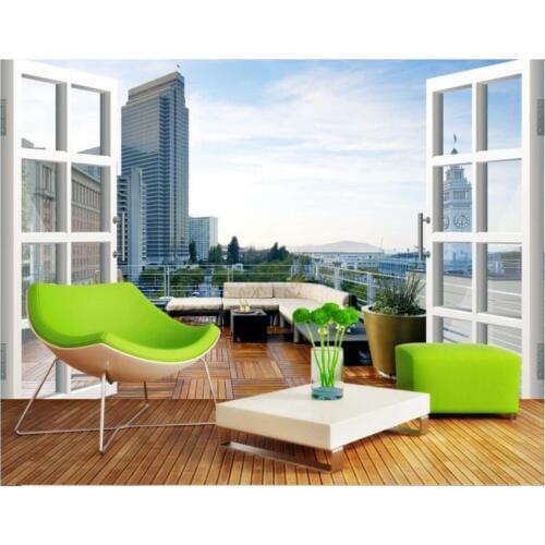 Custom photo mural 3d wallpaper City balcony 3D scenery background living room home decor 3d wall mural wallpaper for walls 3 d