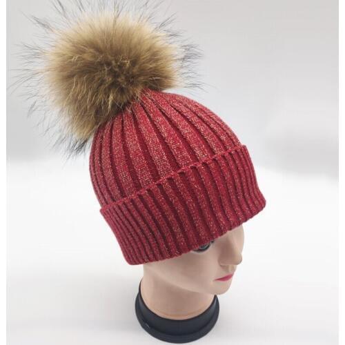 New Winter Women Casual Wool Knitted Skullies Cap Real Fur Pom poms Beanies Hat Bonnet Gorros