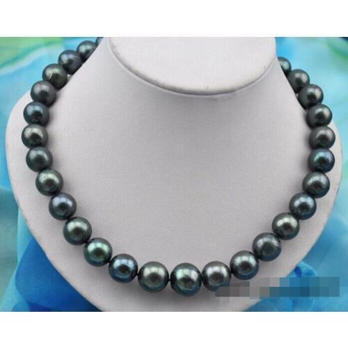 Charming huge 18" 15mm round black reborn keshi pearl necklace