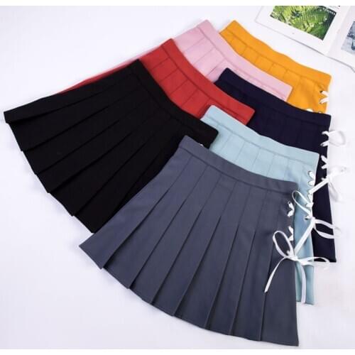 2020 Women Summer Girl High Waist Pleated Skirt Strappy College Style Elastic Waist Pleated Skirt Safety Hakama Cute Mini Skirt
