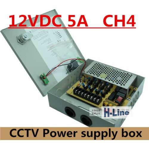 DC12V 5A Fused 4 Channel CCTV power supply switch box for surveillance camera Security output 60W, 4 port CE, LVD Approved