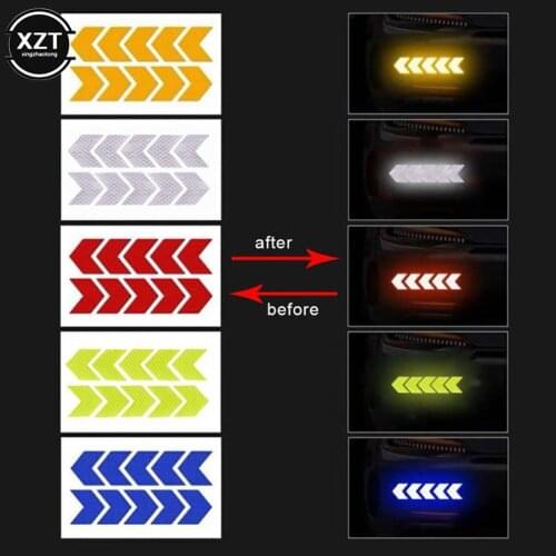10 Pcs/Set Car Sticker Reflective Arrow Sign Tape Warning Safety Sticker Car Styling For Car Bumper Trunk Reflector Hazard Tape