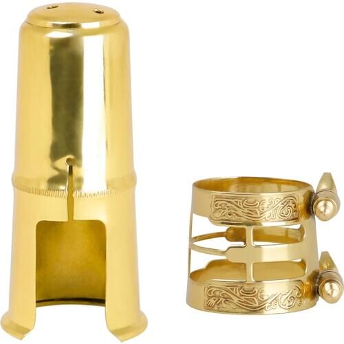 Durable Brass Alto Sax Saxophone Mouthpiece Cap Cover with Ligature Clamp for Novice