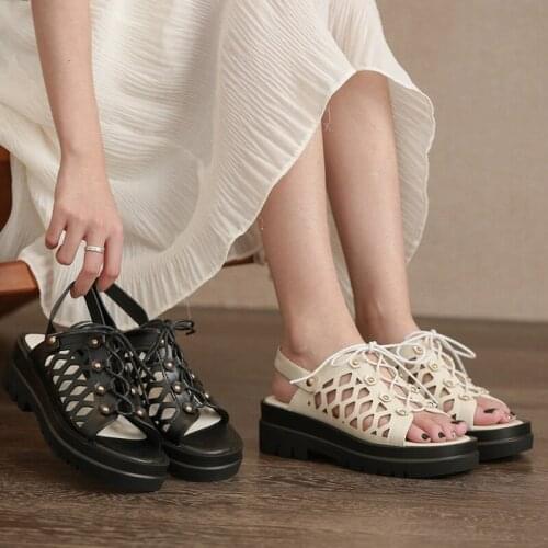 Platform Sandals Women cross band wedges Shoes Gladiator Summer Peep Toe back strap Slides Black Apricot casual Zapatos de Mujer