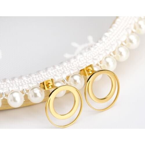 Geometric Circle Stud Earrings Bijoux Stainless Steel Double Circle Stud Earrings For Women Jewelry Accessories Bridesmaid Gift