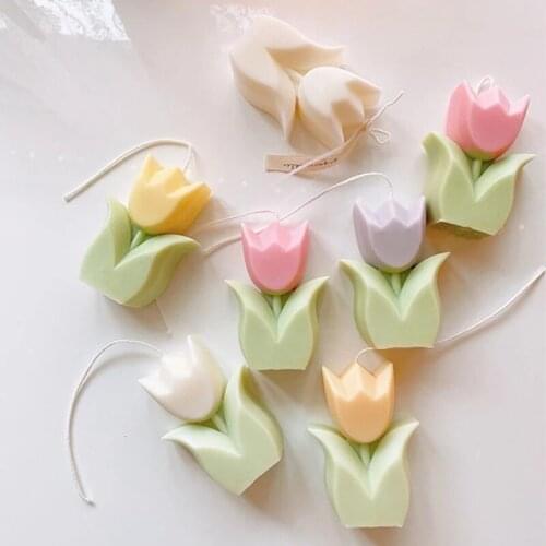 Candle Silicone Mold Cute Tulip Flower Shape Aromatherapy Candle Wax Molds Clay Plaster Craft Casting Mould Home Decor