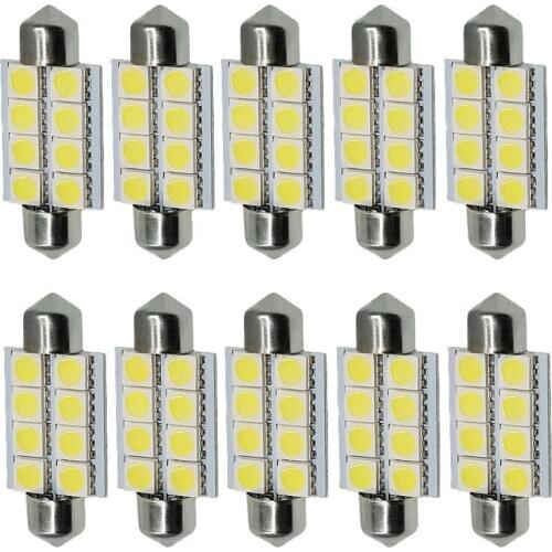 NHAUTP 10Pcs C5w Led Festoon 41mm 42mm Bulbs 5050 8-SMD Car License Plate Lights Interior Reading Lamp White DC12V