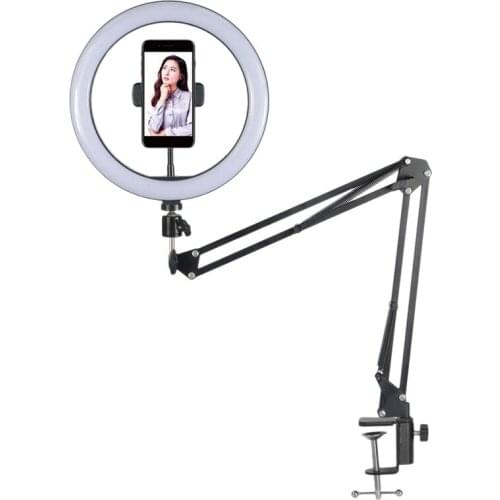 LED Selfie Ring Light Phone Stand Circle Fill Light Dimmable Lamp Tripod Makeup Photography RingLight with Long Arm
