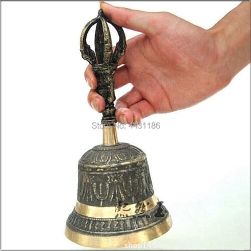 Vintage Chinese Tibetan Buddhist Totem Handheld Exorcism Bell Home Decoration exorcism Copper Crafts