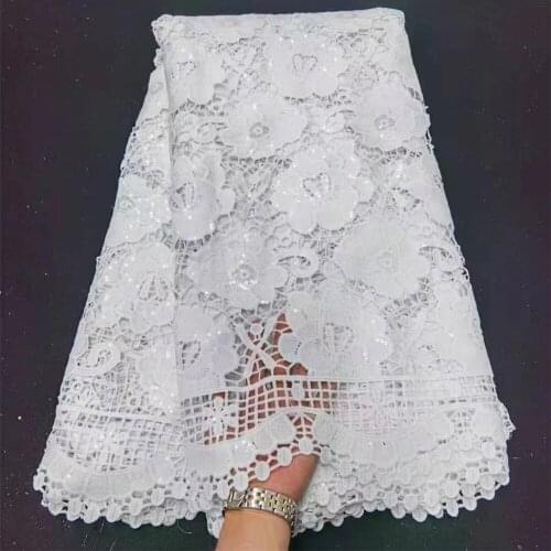 High Quality French Guipure Lace Fabric 2021 New Design Cord Lace Fabric Embroidery Lace with Beads for wedding DP54