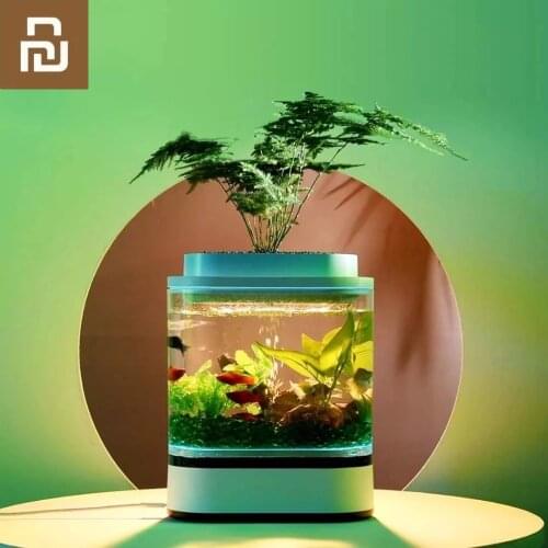 Xiaomi 2021 New Geometry Mini Lazy Fish Tank USB Charging Self-cleaning Aquarium with 7 Colors LED Light Home office Aquarium