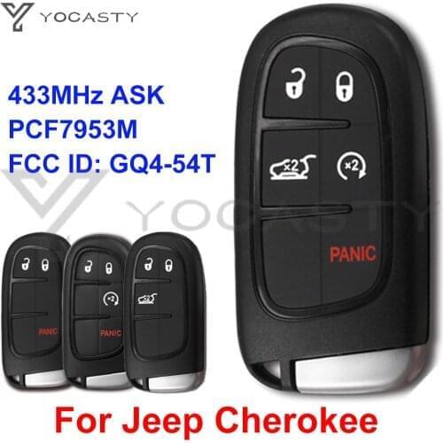 YOCASTY GQ4-54T Smart Remote Car Key Fob 3 Buttons 4A For 2014 2017 2018 Jeep Cherokee 68141580 AC AF AG AB 433MHz PCF7953M