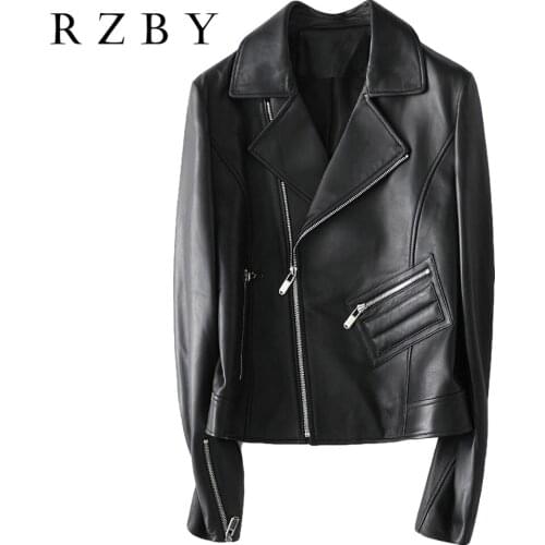 Real Leather Genuine Jacket For Women 2021 New Vintage Sheepskin Coat Fashion Punk Outwear Motorcycle Casual Veste RZBY234