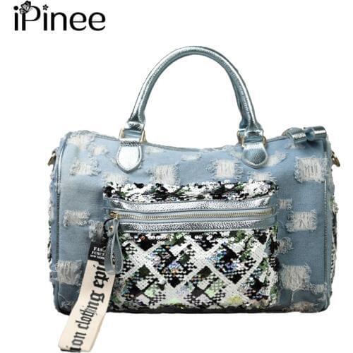 IPinee Women Messenger Bags Casual Tote Femme Fashion Luxury Handbags Women Bags Designer Denim High Quality Handbags bags