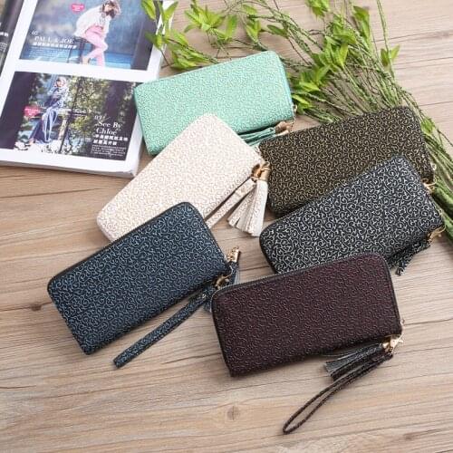 Women Wallets Longtassel Pu Leather Zipper Solid Color Coin Purses Female Pattern Clutch Phone Bag Card Holder Money Clip