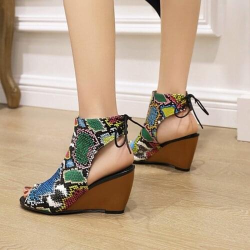 New Gladiator Women Sandals High Heels Peep ToeFashion Lace Up At The Behind Platform Wedges Shoes Super Plus Size 48 8820-1