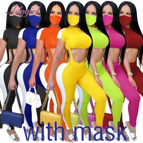 Women Tracksuit Casual Knitted Mini Croptops Tee Overall Romper Joggers Pants Suit Two Piece Set Outfit Matching Set Fitness